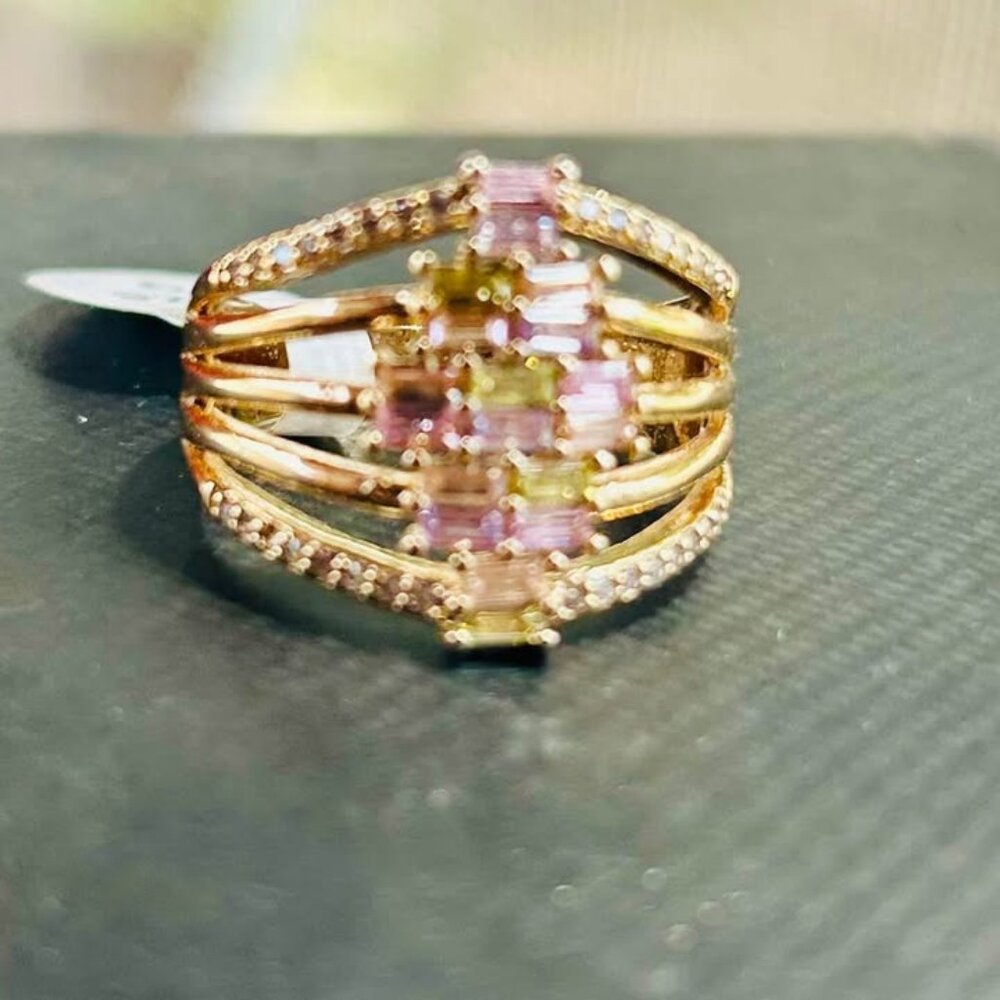 Gold-plated Ring with Yellow, Pink, & White CZ Gems Size 9 Ladies